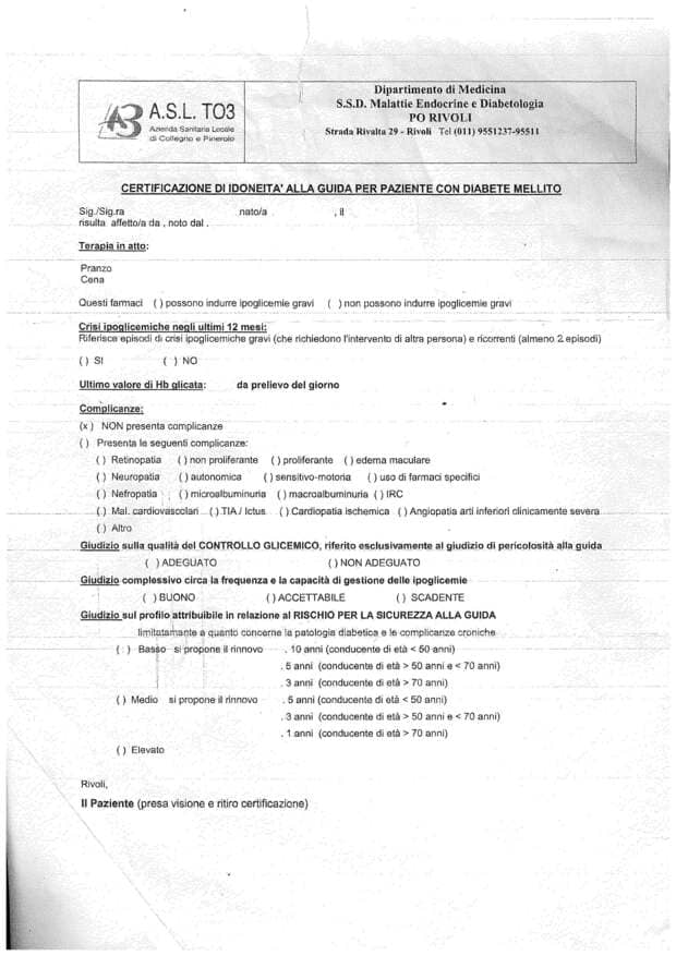 fac-simile diabetologico